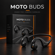 Moto Buds Rider POV Camera Earbuds in black and orange packaging